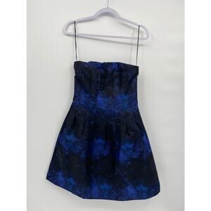 H&M Strapless Dress Black Blue Lace Mini Fit & Flare Size 6